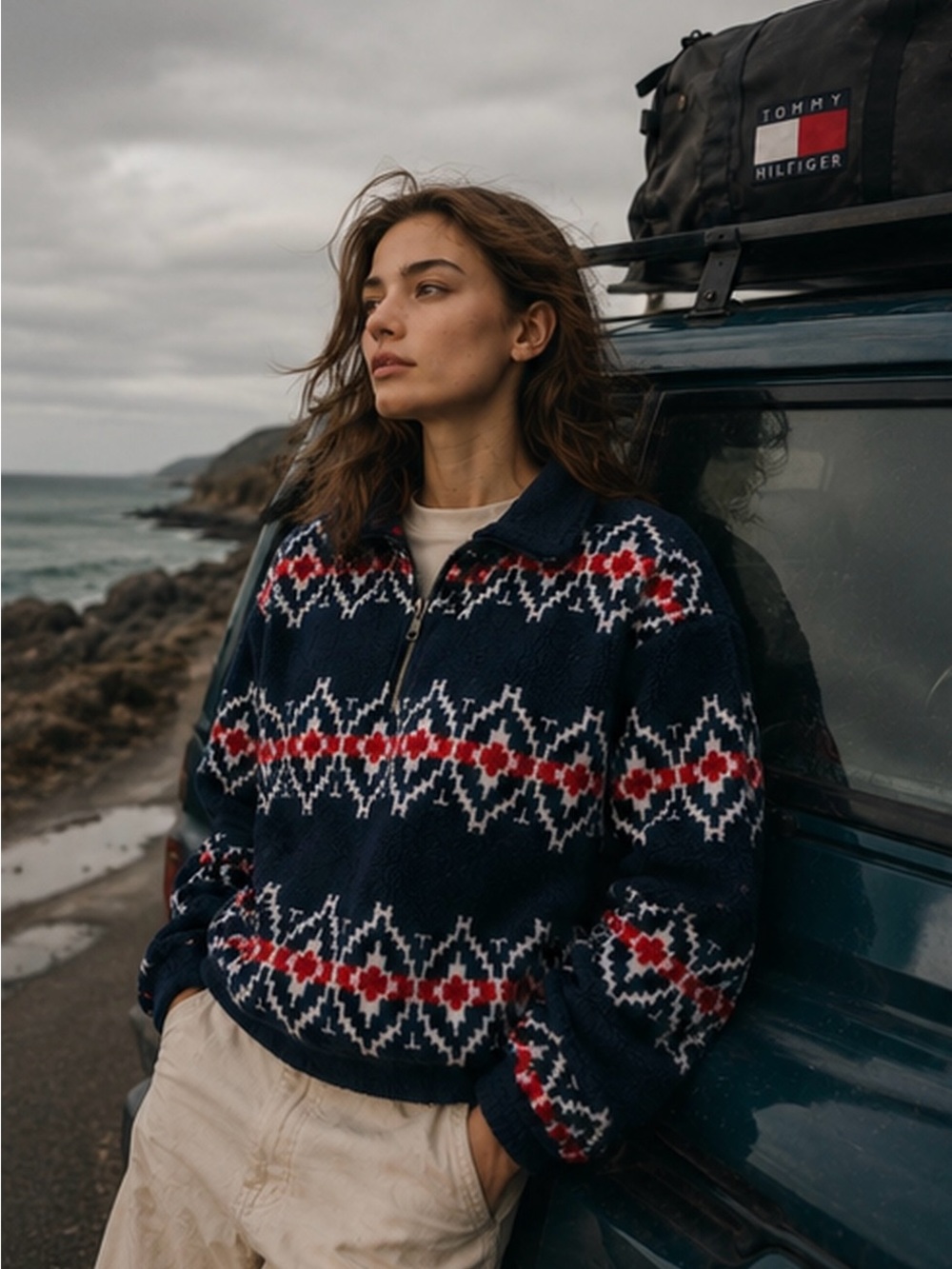 Tommy Hilfiger Navy Fair Isle Half-Zip Turtleneck Sweater